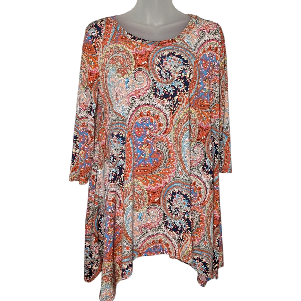 Oversized Small Fits Large Lightweight Stretchy Flowy Paisley Asymmetric Tunic